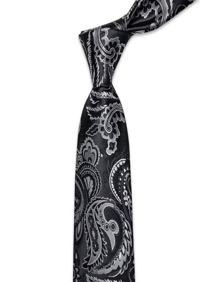 YourTies Mens Paisley Tie Woven Silk Black Tie with Pocket Square Set Formal Party Business Necktie - Image 5