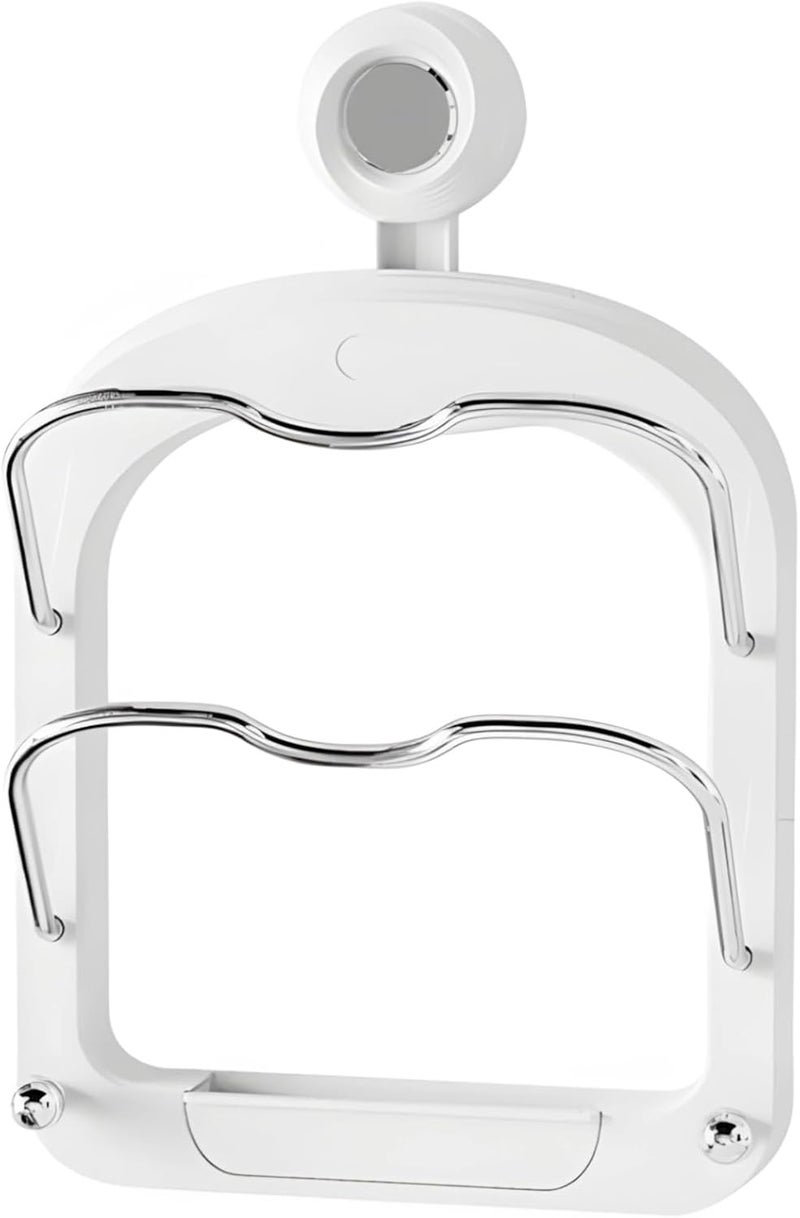 2-Tier Pot Lid Organizer with Wall-Mounted Suction Hook, Space-Saving Cooking Utensil Storage, White - Image 1