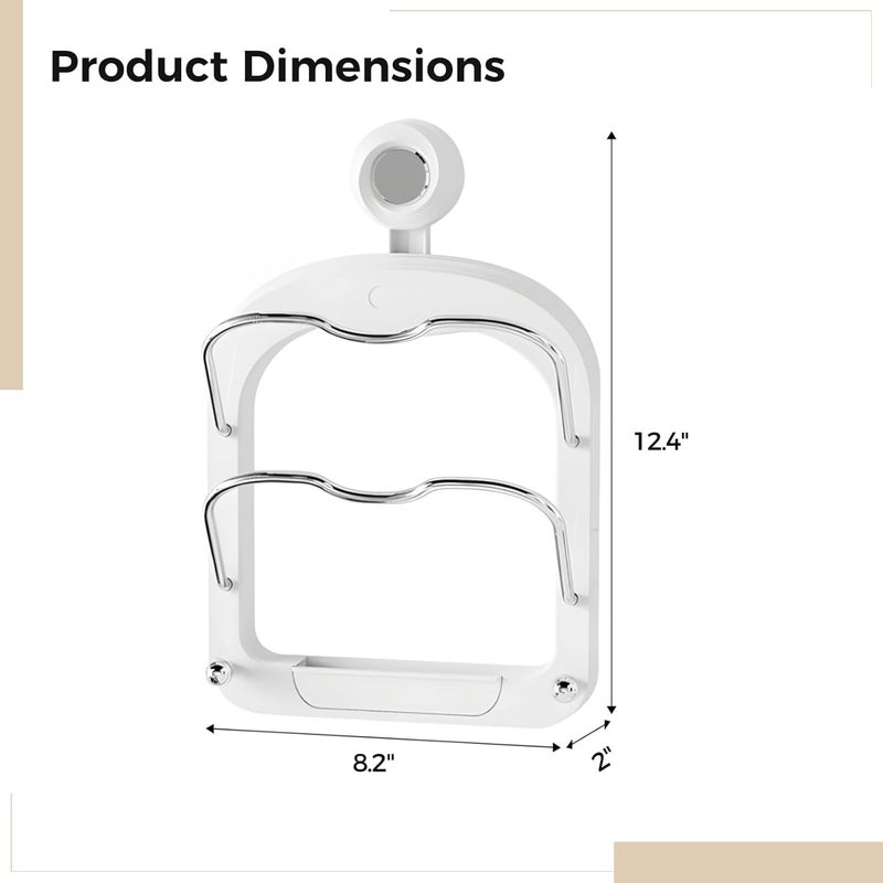2-Tier Pot Lid Organizer with Wall-Mounted Suction Hook, Space-Saving Cooking Utensil Storage, White - Image 4