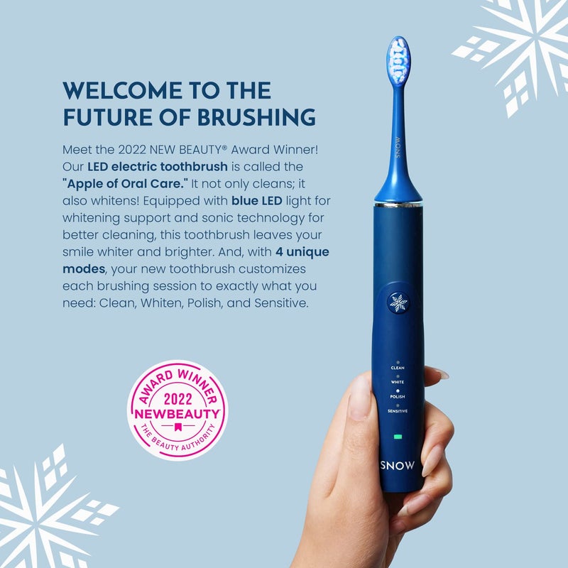 SNOW Electric Toothbrush with Sonic Technology - LED Whitening - 2 LED Brush Heads & 4 Brushing Modes - Rechargeable Automatic Toothbrush for Adults with Built-in Timer - Gen 1 Polar Blue - Image 2