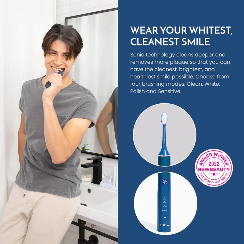SNOW Electric Toothbrush with Sonic Technology - LED Whitening - 2 LED Brush Heads & 4 Brushing Modes - Rechargeable Automatic Toothbrush for Adults with Built-in Timer - Gen 1 Polar Blue - Image 5