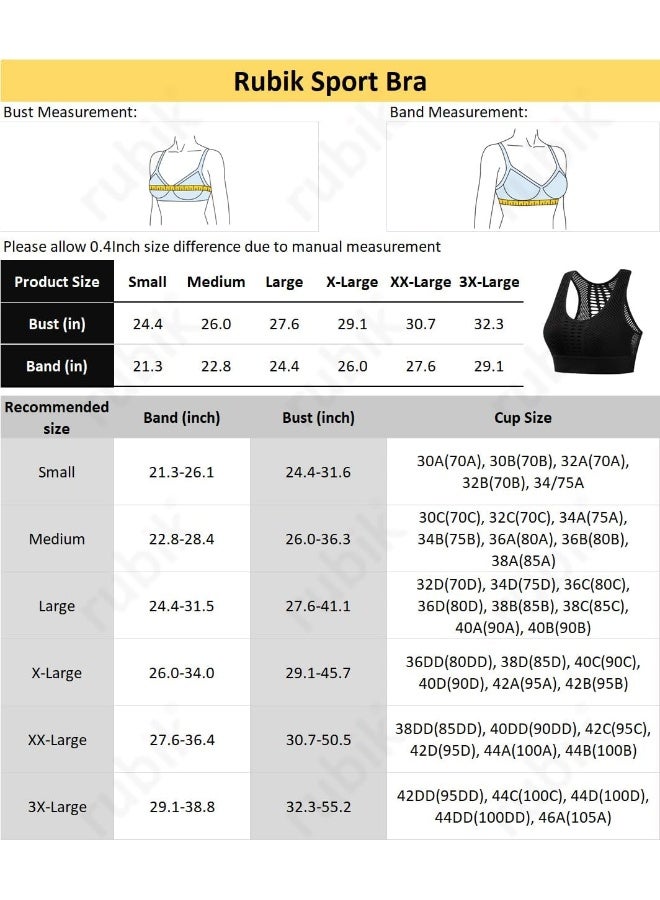 Rubik Sports Bra for Women, Removable Padded Seamless Sports Bra Hollow High Impact Support for Yoga Gym Workout Fitness (Black, Large) - Image 3