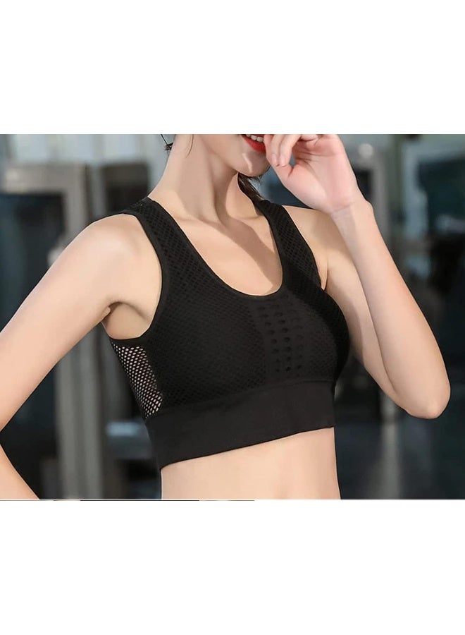 Rubik Sports Bra for Women, Removable Padded Seamless Sports Bra Hollow High Impact Support for Yoga Gym Workout Fitness (Black, Large) - Image 4