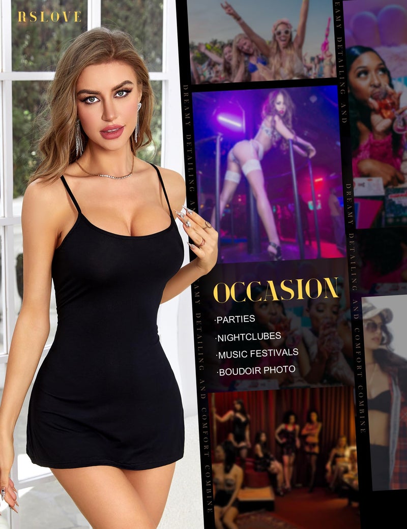 RSLOVE Women Lingerie Sexy Nightgown Lace Babydoll Chemise Soft Sleepwear Dress Black, L - Image 4
