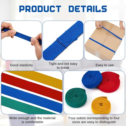 Wovnet 12 Pcs Extra Large 42" 36" 30" 25" Moving Rubber Bands for Furniture Elastic Variety Heavy Duty Moving Bands for Mover Pallets Blankets Boxes Packing Supplies, 4 Assorted Colors - Image 4