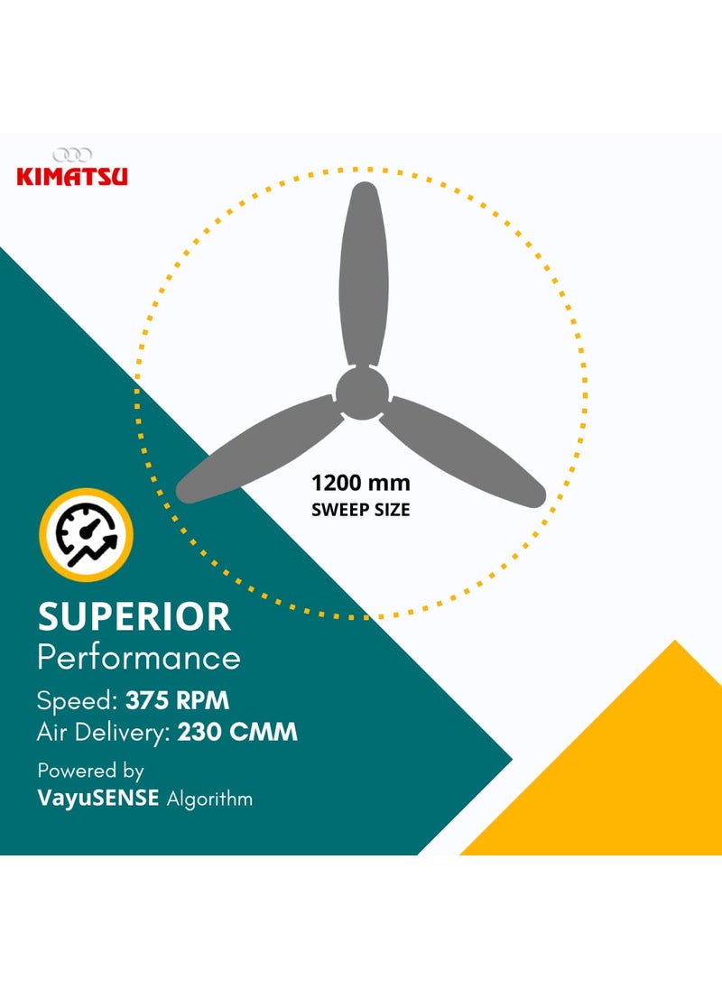 KIMATSU KIMATSU Vayu Plus 1200mm 27W BLDC Motor with LED and Remote Control 3 Blade Energy Saving Ceiling Fan Premium Brown  - Image 3
