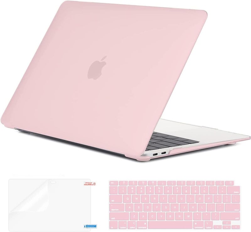 Eoocoo Hard Case Compatible with MacBook Air 13.3 inch M1 Chip 2021-2018 with Retina Display, Air 13.3 inch Plastic Protective Case + Transparant Keyboard Cover + Screen Protector, Cute Pink - Image 1
