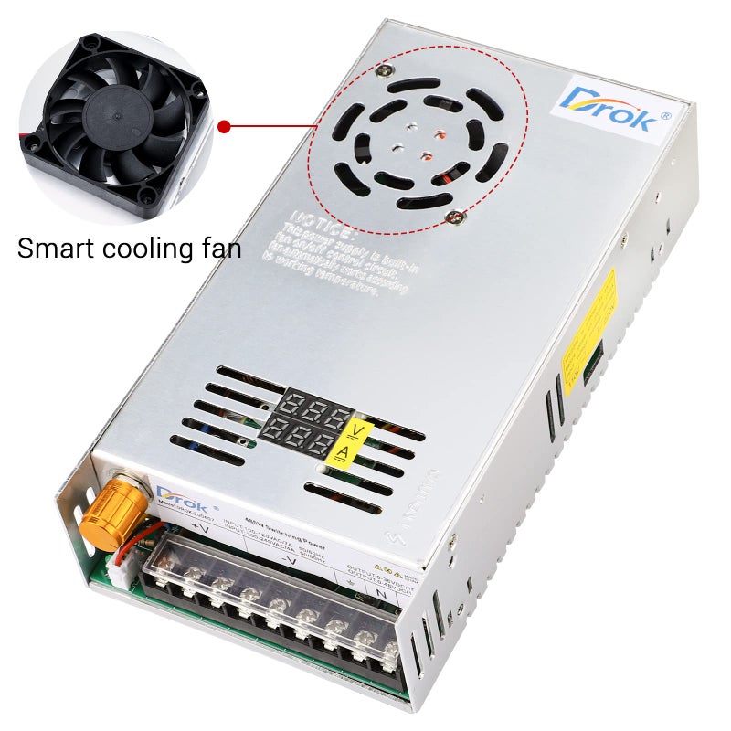 DROK 48V Power Supply, AC 110V/220V to DC 0-48V 10A 480W Buck Converter Dual Display, Variable Adjustable Transformer Regulated 5V 12V 24V 30V 36V 48V Volt Switching Voltage Adaptor 10A Amp Charger - Image 4