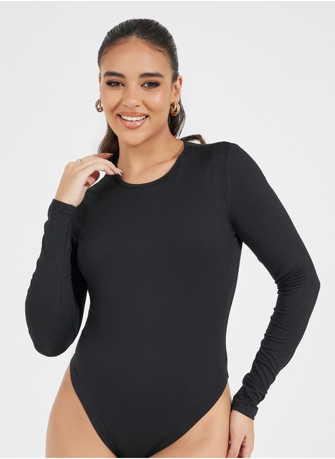 Styli Solid Round Neck Knit Bodysuit  - Image 1