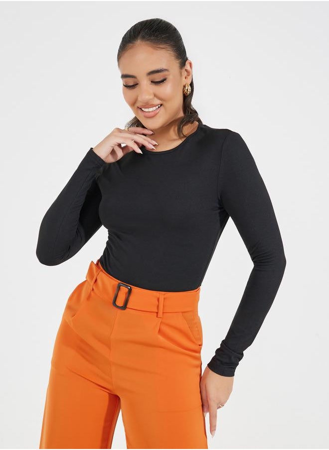 Styli Solid Round Neck Knit Bodysuit  - Image 2