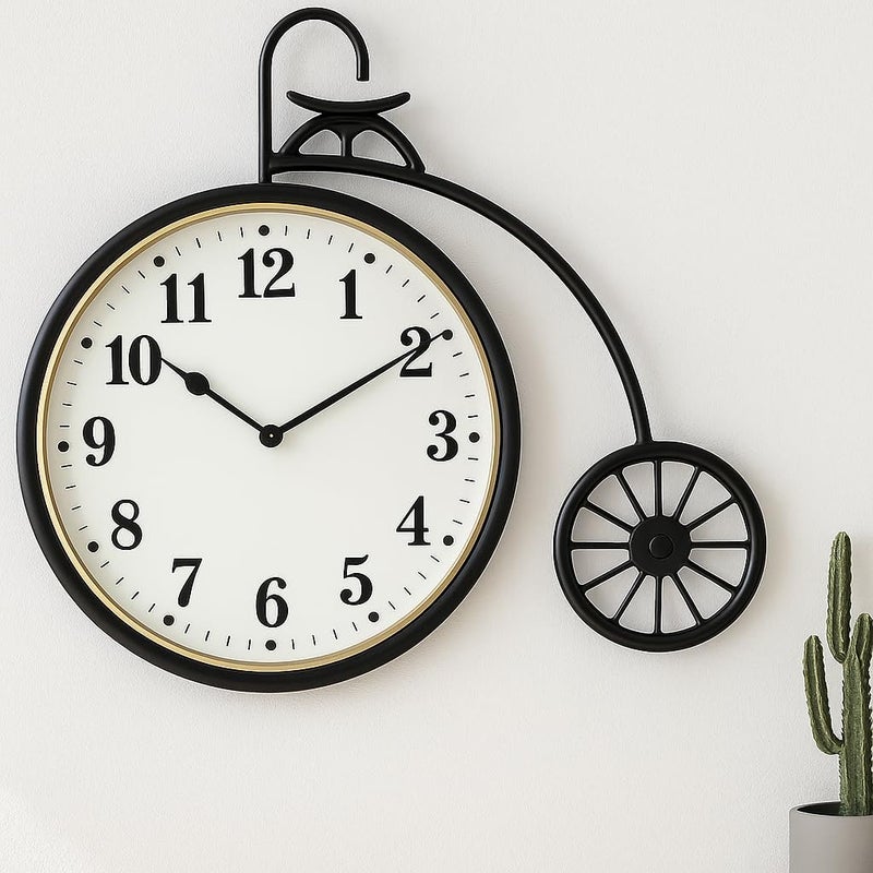 FITTO Cycle Model Wall Clock, 12-Inch Decorative Bicycle Design Wall Clock, Unique Vintage Style Clock with Silent Non-Ticking Quartz Movement, Ideal for Living Room, Bedroom, Kitchen Decor - Image 2
