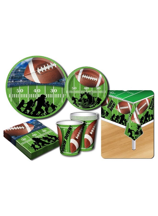 Matty's Toy Stop Deluxe Football Theme Party Supplies Set For 20 People Includes 20 Large Plates 20 Small Plates 20 Napkins 20 Cups & 2 Table Covers Perfect For Gameday Or Birthday (82 Pieces Total) - Image 1