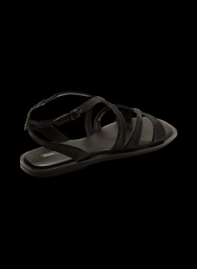 Bata Black Casual Multi‑Strap Flat Sandals for Women | Best Price UAE