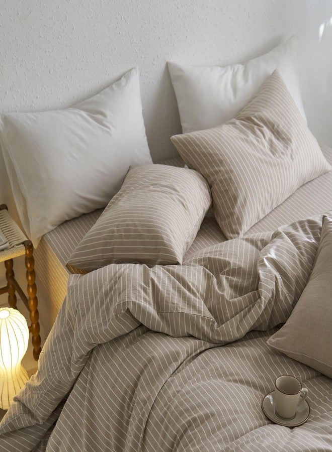 مومى أغطية وسائد مخططة من مومي بيدينج، عبوة من قطعتين، مصنوعة من القطن المغسول بنسبة 100%، ذات ملمس يشبه الكتان، قابلة للتهوية، متينة، ناعمة ومريحة (لون الكتان البني الفاتح، رمادي، أبيض، خطوط عريضة، قياسي) - Image 4