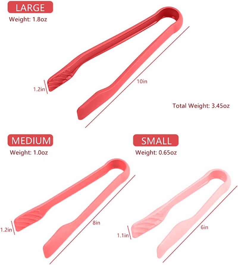 pepplo 6/8/10inch Plastic Kitchen Tongs Food BBQ Vegetable Bread Clip Salad Baking Cooking Tool Serving Tongs Multi-Functional Mini Tongs Multi Colored Set of Tongs Plastic Tongs(Set of 3,Red) - Image 2