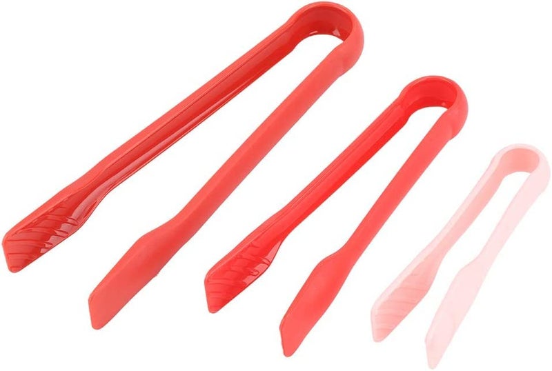 pepplo 6/8/10inch Plastic Kitchen Tongs Food BBQ Vegetable Bread Clip Salad Baking Cooking Tool Serving Tongs Multi-Functional Mini Tongs Multi Colored Set of Tongs Plastic Tongs(Set of 3,Red) - Image 3