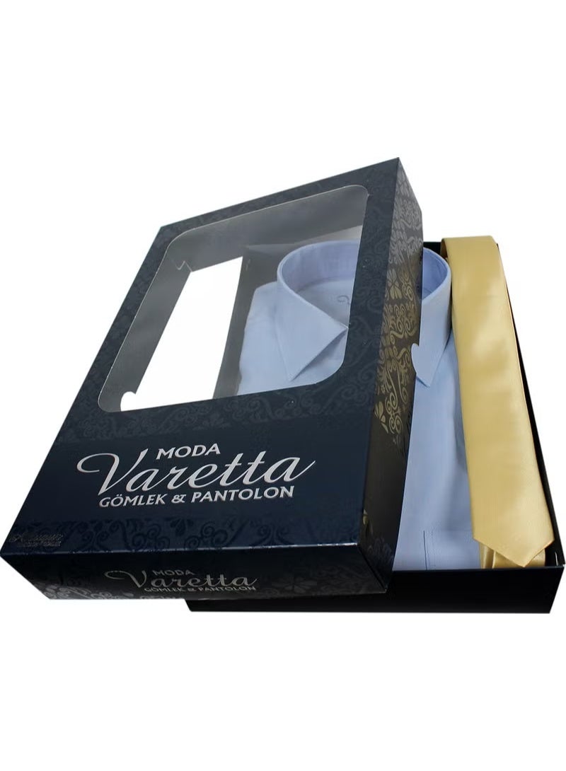 Varetta طقم قميص أزرق للرجال مع ربطة عنق ذهبية صفراء - Image 1