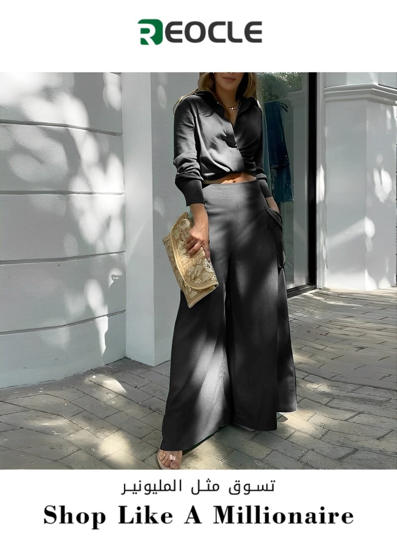 REOCLE Spring and Autumn Women's Casual Two-piece Solid Color Temperament Commuting Loose Pocket Fashion Casual Suit Slim Waist - Image 3