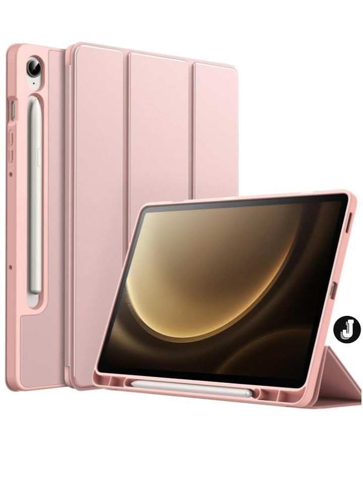 JAJEEK "2024 Case for Samsung Galaxy Tab S9 FE+ / S9 FE Plus 12.4-Inch – Soft TPU Tri-Fold Stand Protective Cover with S Pen Holder, S Pen Charging Support, Auto Wake/Sleep (Rose Gold)" - Image 1