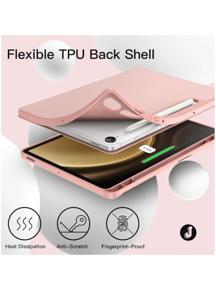 JAJEEK "2024 Case for Samsung Galaxy Tab S9 FE+ / S9 FE Plus 12.4-Inch – Soft TPU Tri-Fold Stand Protective Cover with S Pen Holder, S Pen Charging Support, Auto Wake/Sleep (Rose Gold)" - Image 4