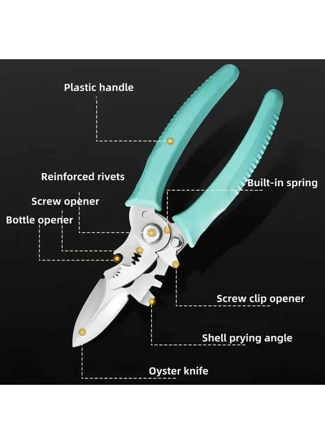 Light Blue Stainless Steel Oyster Lobster Sheller Set Comfort Grip Kitchen Tool - Image 2