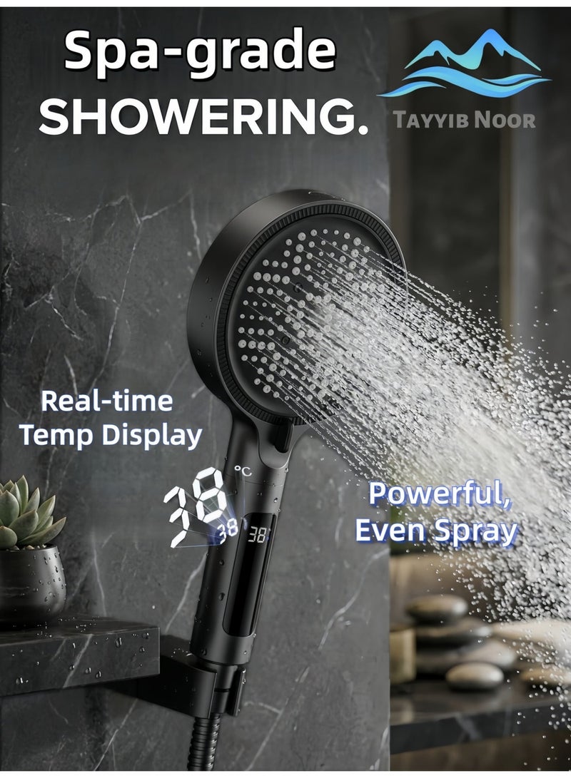 TAYYIB NOOR Shower Head with LED Temperature Display, High Pressure Handheld Showerhead 6 Modes with Filter, 135mm Large Panel - Image 3