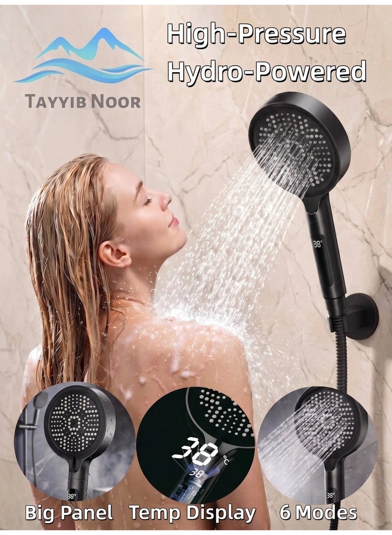 TAYYIB NOOR Shower Head with LED Temperature Display, High Pressure Handheld Showerhead 6 Modes with Filter, 135mm Large Panel - Image 2
