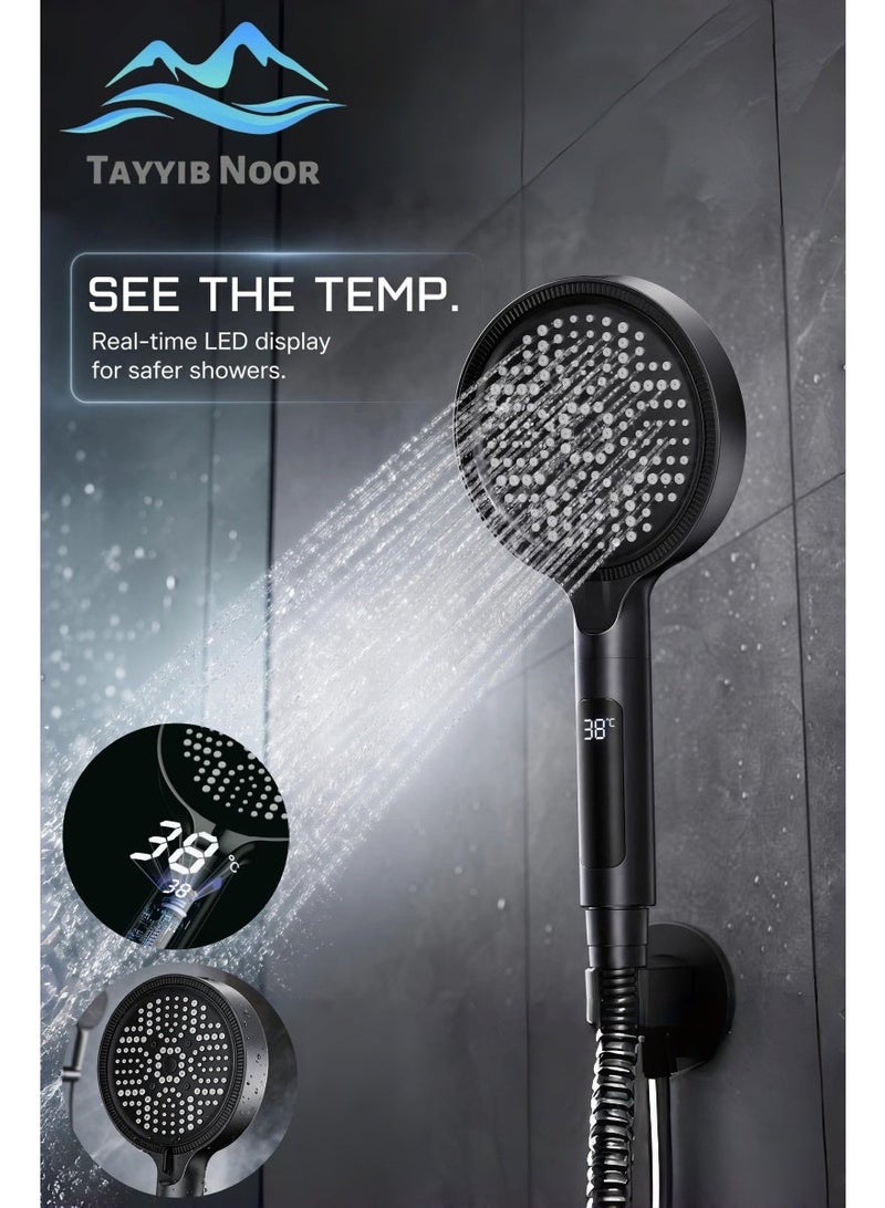 TAYYIB NOOR Shower Head with LED Temperature Display, High Pressure Handheld Showerhead 6 Modes with Filter, 135mm Large Panel - Image 5