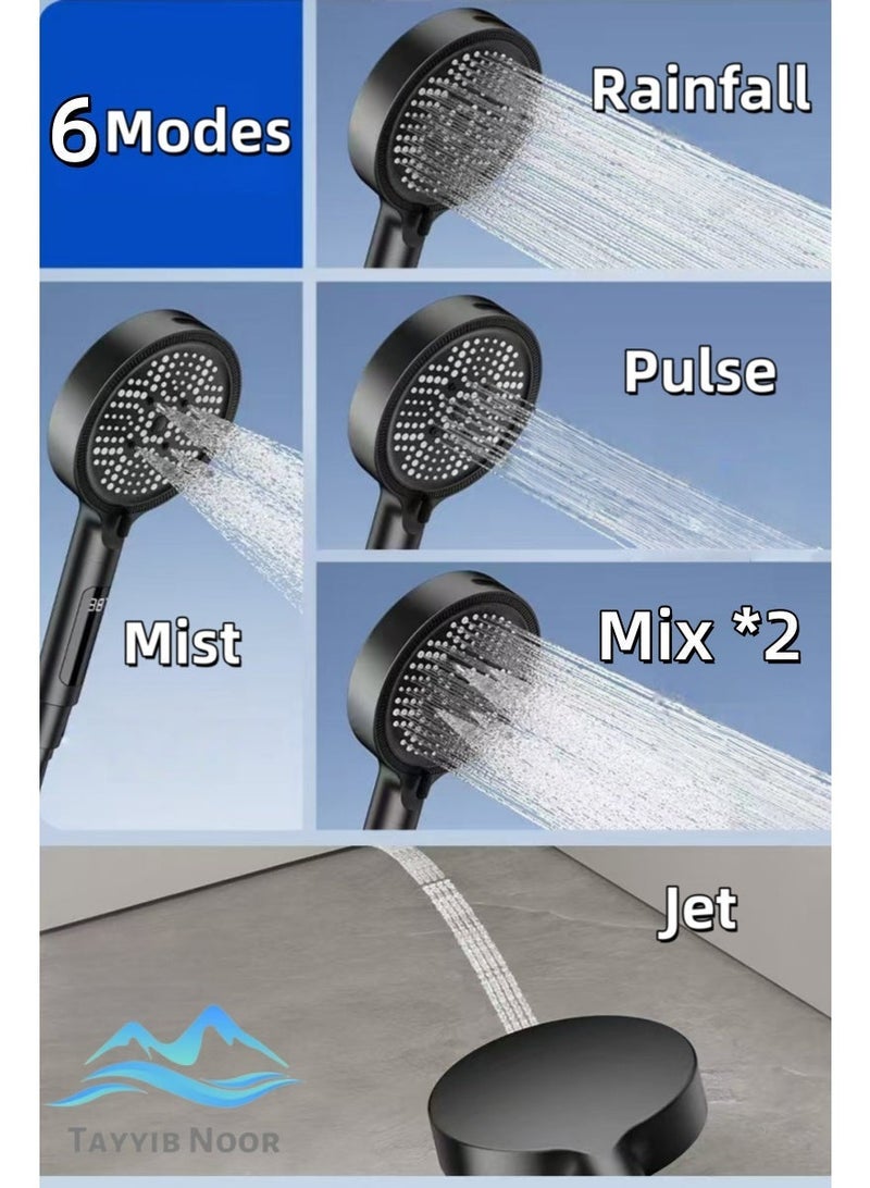 TAYYIB NOOR Shower Head with LED Temperature Display, High Pressure Handheld Showerhead 6 Modes with Filter, 135mm Large Panel - Image 4
