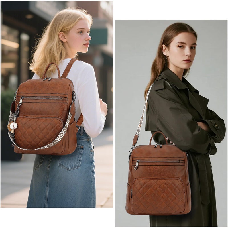 TANTOMI Backpack Purse for Women Large Leather Convertible Backpack Ladies Shoulder Bag Fashion Backpack Handbags for Travel and Work (Brown) - Image 2