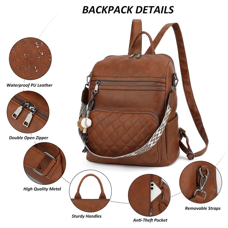 TANTOMI Backpack Purse for Women Large Leather Convertible Backpack Ladies Shoulder Bag Fashion Backpack Handbags for Travel and Work (Brown) - Image 5