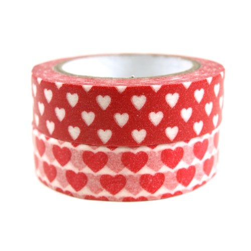 Wrapables Red Hot Hearts Japanese Washi Masking Tape Set of 2 10M L x 15mm W