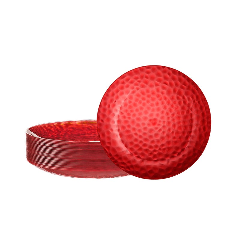 PLASTICPRO 30 Pack Hammered Plastic Plates Heavyweight Disposable Plastic Plates Elegant Red Hammered Platsic Party Dishes (Hammered Red Christmass  7'' INCH PLATES) - Image 1