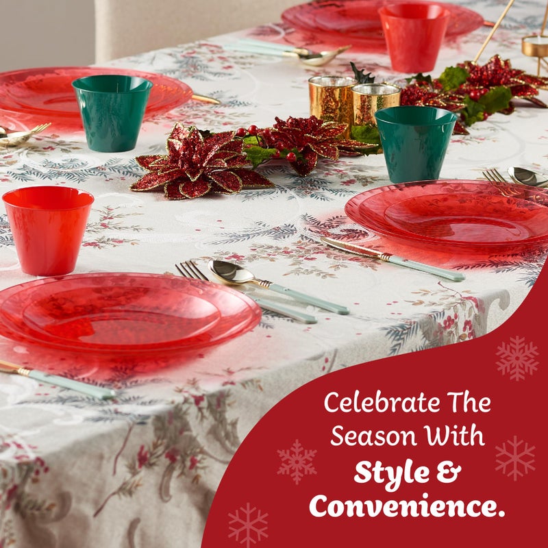 PLASTICPRO 30 Pack Hammered Plastic Plates Heavyweight Disposable Plastic Plates Elegant Red Hammered Platsic Party Dishes (Hammered Red Christmass  7'' INCH PLATES) - Image 4