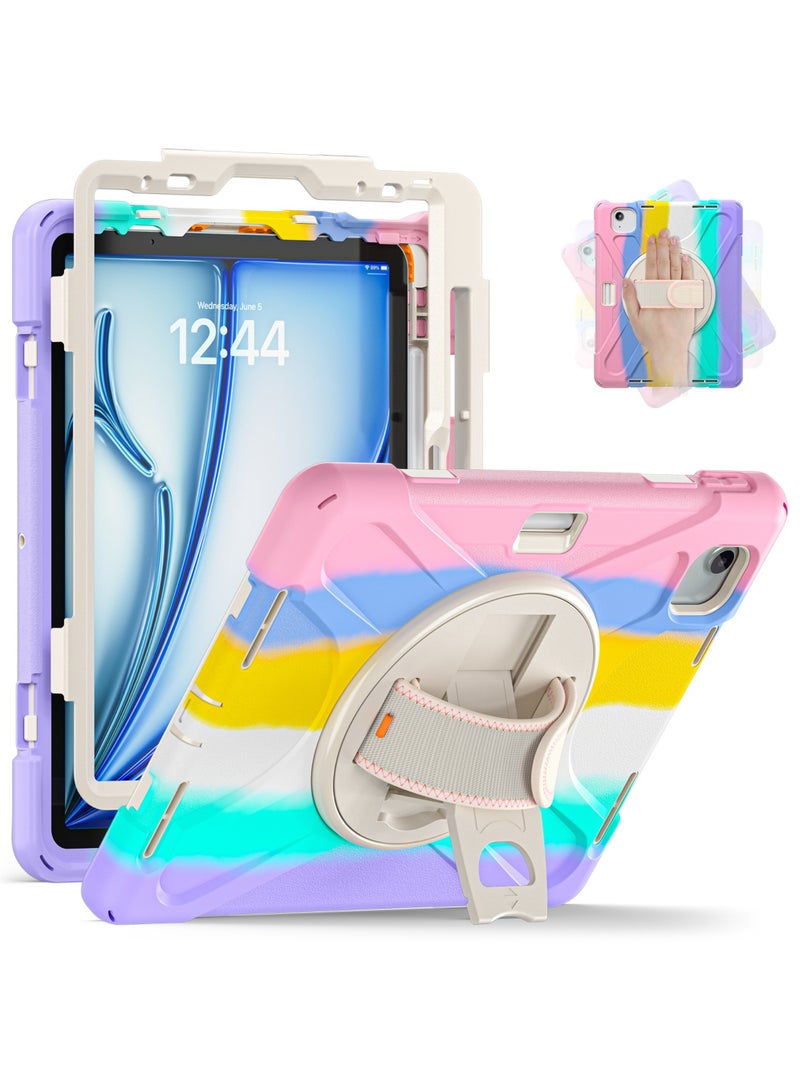 روك بو جراب لجهاز iPad Air 11 بوصة (M3/M2) 2025/2024، iPad Air 5 10.9 بوصة (2022)/Air 4 10.9 بوصة (2020) وiPad Pro 11 بوصة (2022/2021/2020/2018) مصنوع من السيليكون عالي التحمل عالي الجودة مع حامل قلم رصاص وحامل دوار 360 درجة لجهاز Air 11 بوصة/Pro 11 بوصة (2022-2018)/Air 10.9 بوصة - Image 1