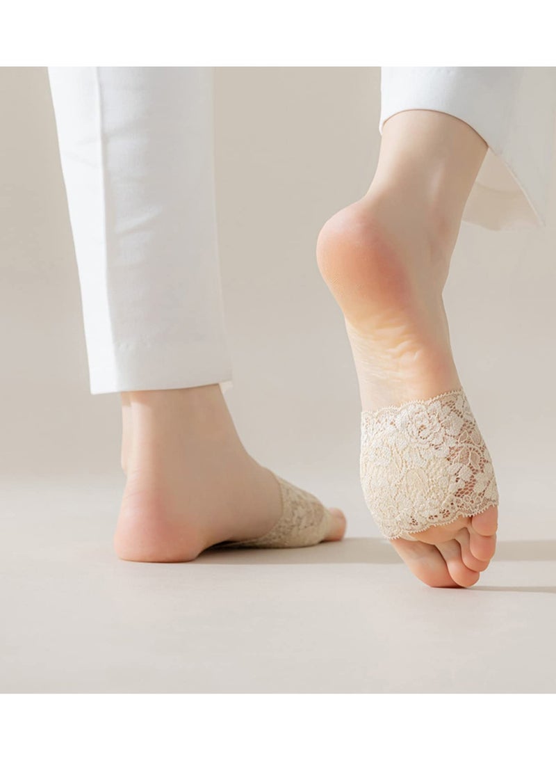 Excefore Women Lace Toe Topper Socks, 3 Pairs Women's Open Toe Slide Sandal Liner Socks, Half Socks Lace Forefoot Socks, Non Slip Toe Cover No Show Half Socks with Sponge Cushion (Size: 4.5-8.2/32-42) - Image 5