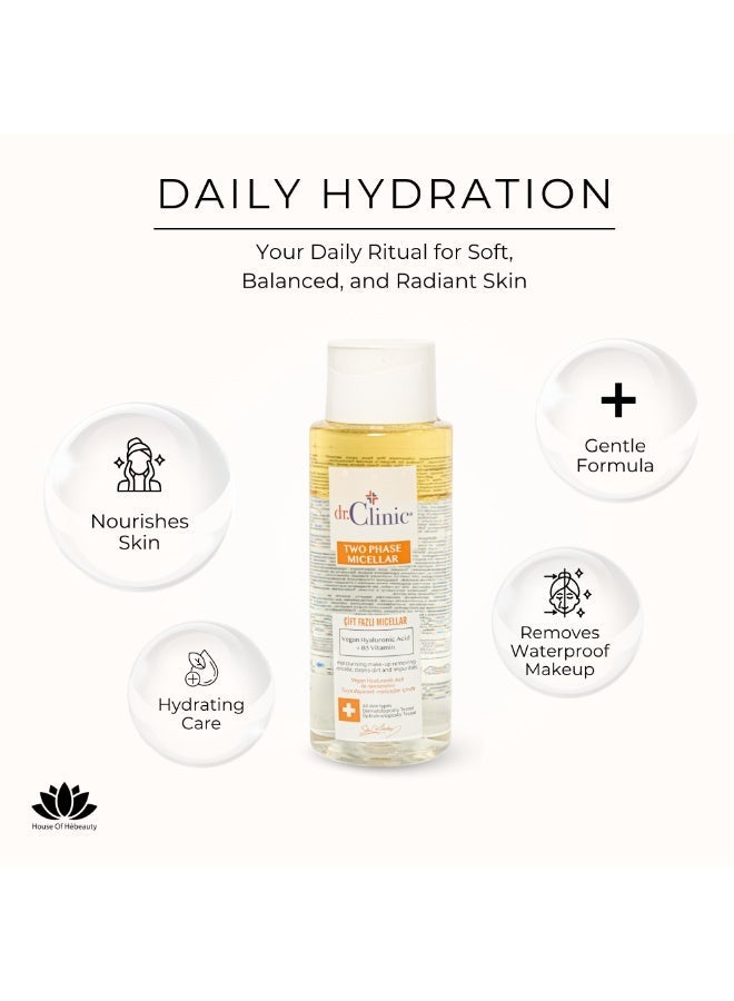 dr.Clinic DR. CLINIC | Prebiotic Two-Phase Micellar Water | Makeup Remover for Face, Eyes & Lips | Enriched with Argan Oil, Vitamin B5 & Hyaluronic Acid | For All Skin Types | 400 ml - Image 3