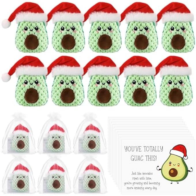 RoundFunny 6 Sets Positive Funny Avocado Gifts Mental Health Emotional Avocado Included Handmade Crochet Doll with Inspirational Cards and Organza Bags Motivational Gifts - Image 1