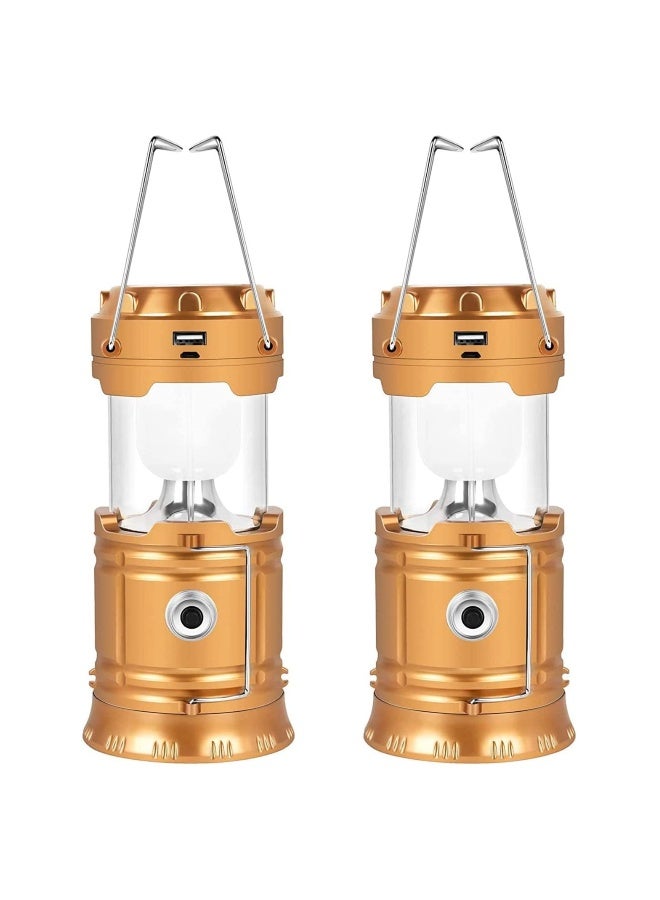 Solar Camping Lights 2 Packs, USB Direct Charge Ultra Bright LED Collapsible Water Resistant Lanterns Flashlights - Image 1