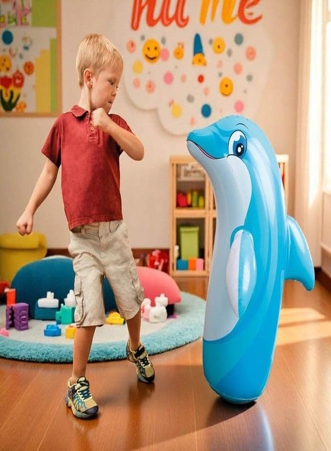 أكياس ملاكمة ثلاثية الأبعاد قابلة للنفخ من KinderTales® - شخصيات حيوانية مرحة: سمكة قرش، بطريق، ونمر، لعبة ملاكمة خفيفة الوزن من مادة PVC للأطفال، لتنمية التوازن والتنسيق في الأماكن المغلقة والمفتوحة (دولفين) - Image 5