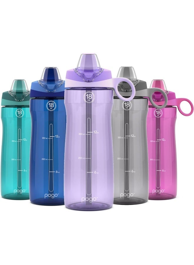 Pogo Plastic Water Bottle with Soft Straw Lid and Carry Handle, BPA Free, Dishwasher Safe, 18oz, Lilac - Image 1