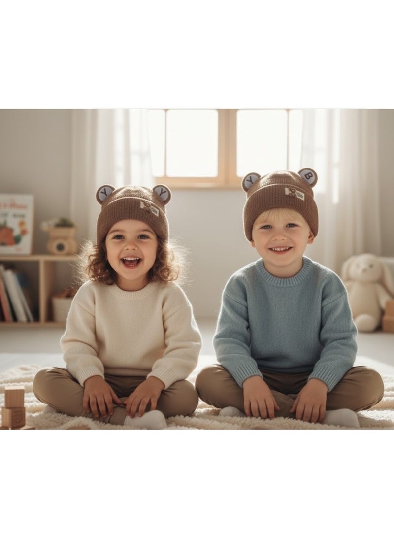 zoba Unisex winter beanie for kids – brown – soft mohair fabric – cute bear design with ears – warm and lightweight hat for girls and boys - Image 3
