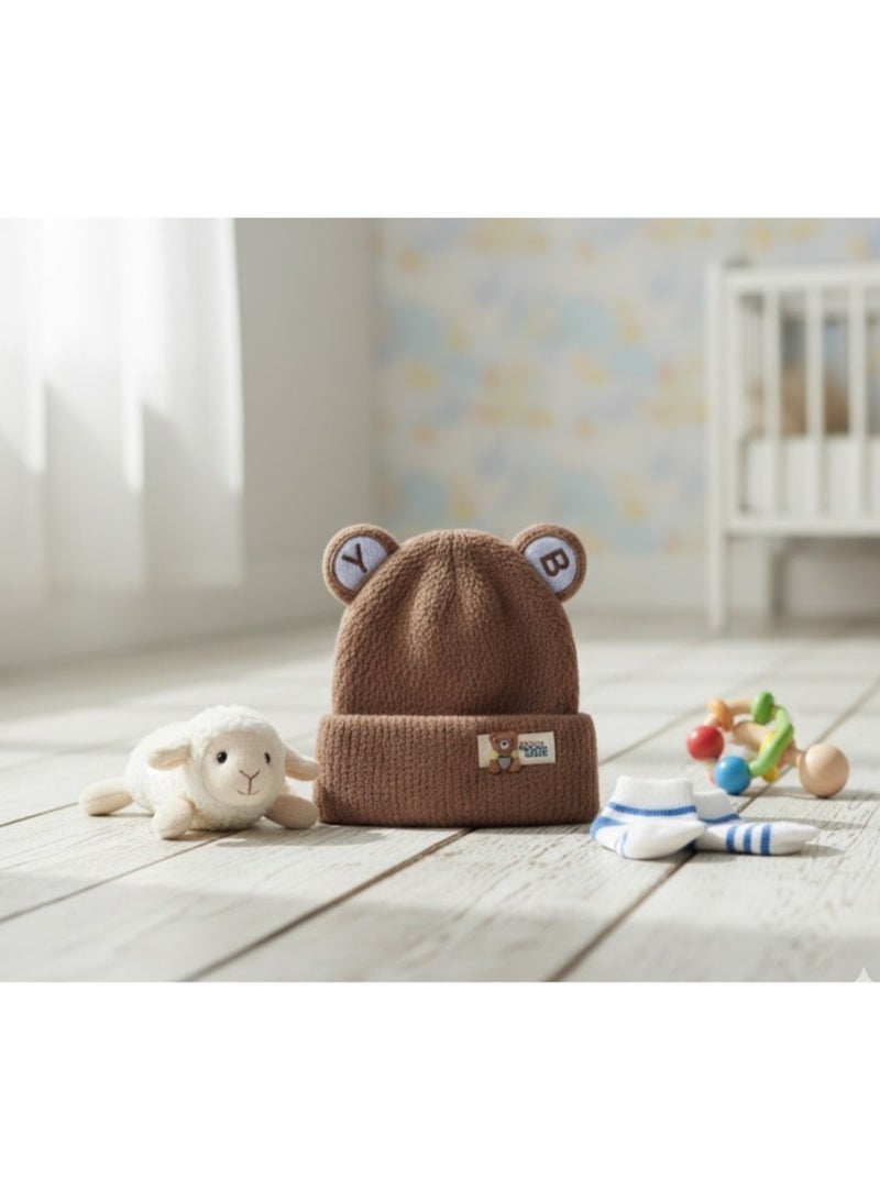 zoba Unisex winter beanie for kids – brown – soft mohair fabric – cute bear design with ears – warm and lightweight hat for girls and boys - Image 4