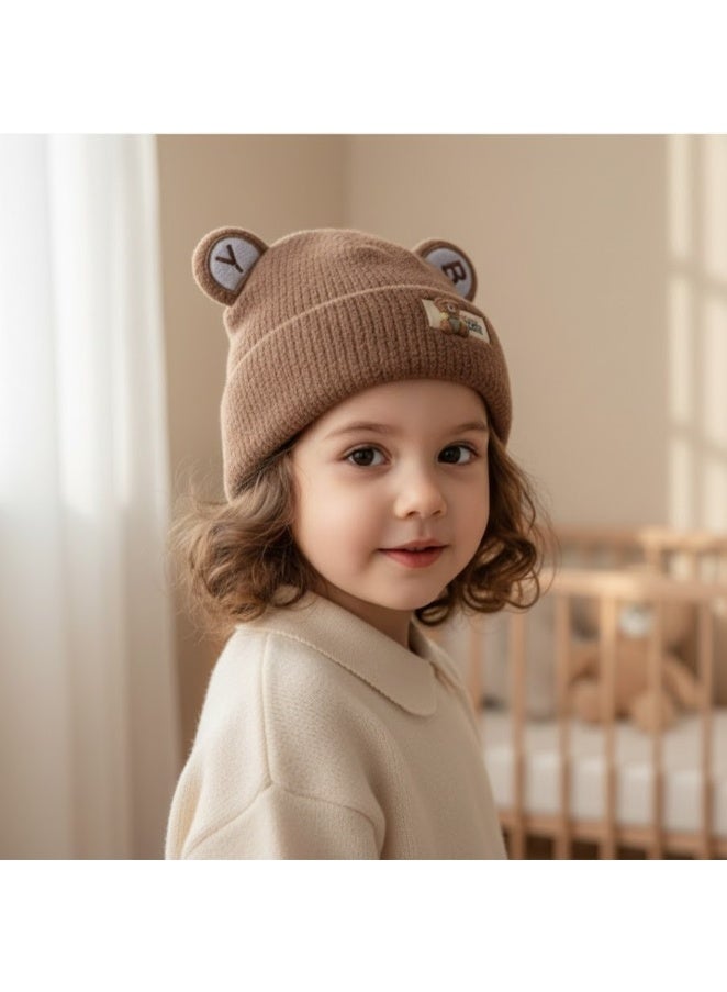 zoba Unisex winter beanie for kids – brown – soft mohair fabric – cute bear design with ears – warm and lightweight hat for girls and boys - Image 5