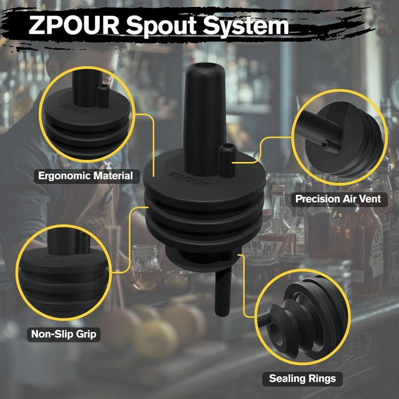 zPour Black Premium Quality Liquor Pour Spouts Pack 12 Reusable Leakproof Bottle Tops For Bartenders And Home Use Easy Flow Control For Alcohol Juice Syrup Oil Durable Silicone Spout Universal Fit - Image 3