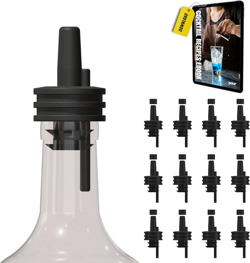 zPour Black Premium Quality Liquor Pour Spouts Pack 12 Reusable Leakproof Bottle Tops For Bartenders And Home Use Easy Flow Control For Alcohol Juice Syrup Oil Durable Silicone Spout Universal Fit - Image 1