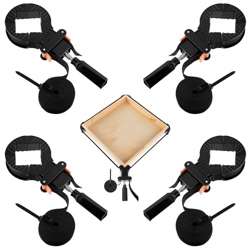 Feekoon 4 Packs 13 FT Belt Band Strap Clamps for Woodworking, Quick Release Band Clamps with 4 Corner Claws, Thick and Sturdy Belt Clamp, Adjustable Picture Frame Clamp Tool - Image 1