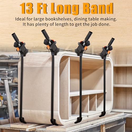 Feekoon 4 Packs 13 FT Belt Band Strap Clamps for Woodworking, Quick Release Band Clamps with 4 Corner Claws, Thick and Sturdy Belt Clamp, Adjustable Picture Frame Clamp Tool - Image 3