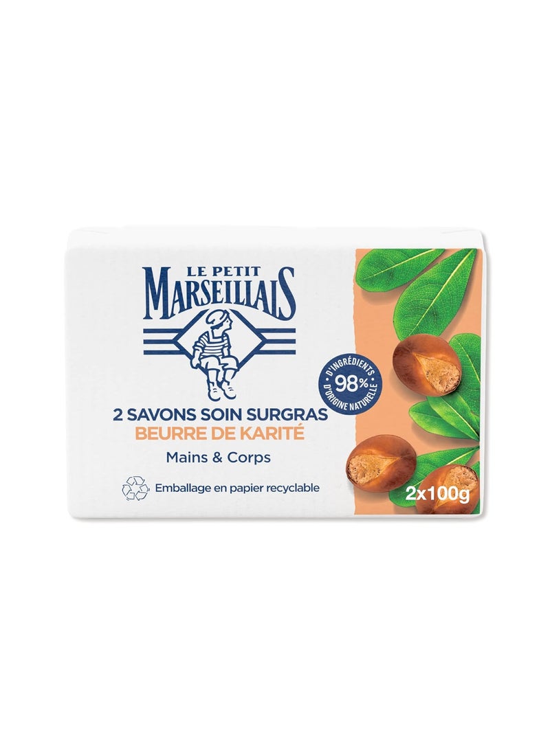 LE PETIT MARSEILLAIS Le Petit Marseillais Savon soin surgras au beurre de karit  Les 2 savons de 100 g Surgras care soap with shea butter 