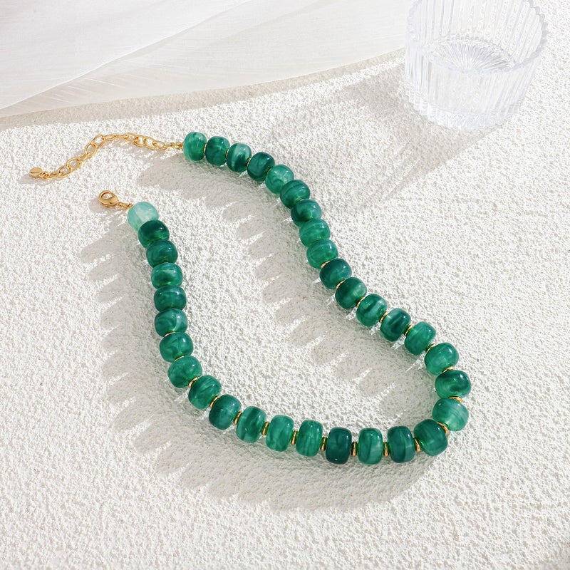 INNERDIVA Chunky Beaded Necklace for Women Statement Big Large Green Bead Choker Necklaces Trendy Summer Beach Beachy Womens Charm Jewelry Boho Colorful Resin Gemstone Necklace Prom Accessories Stuff - Image 3